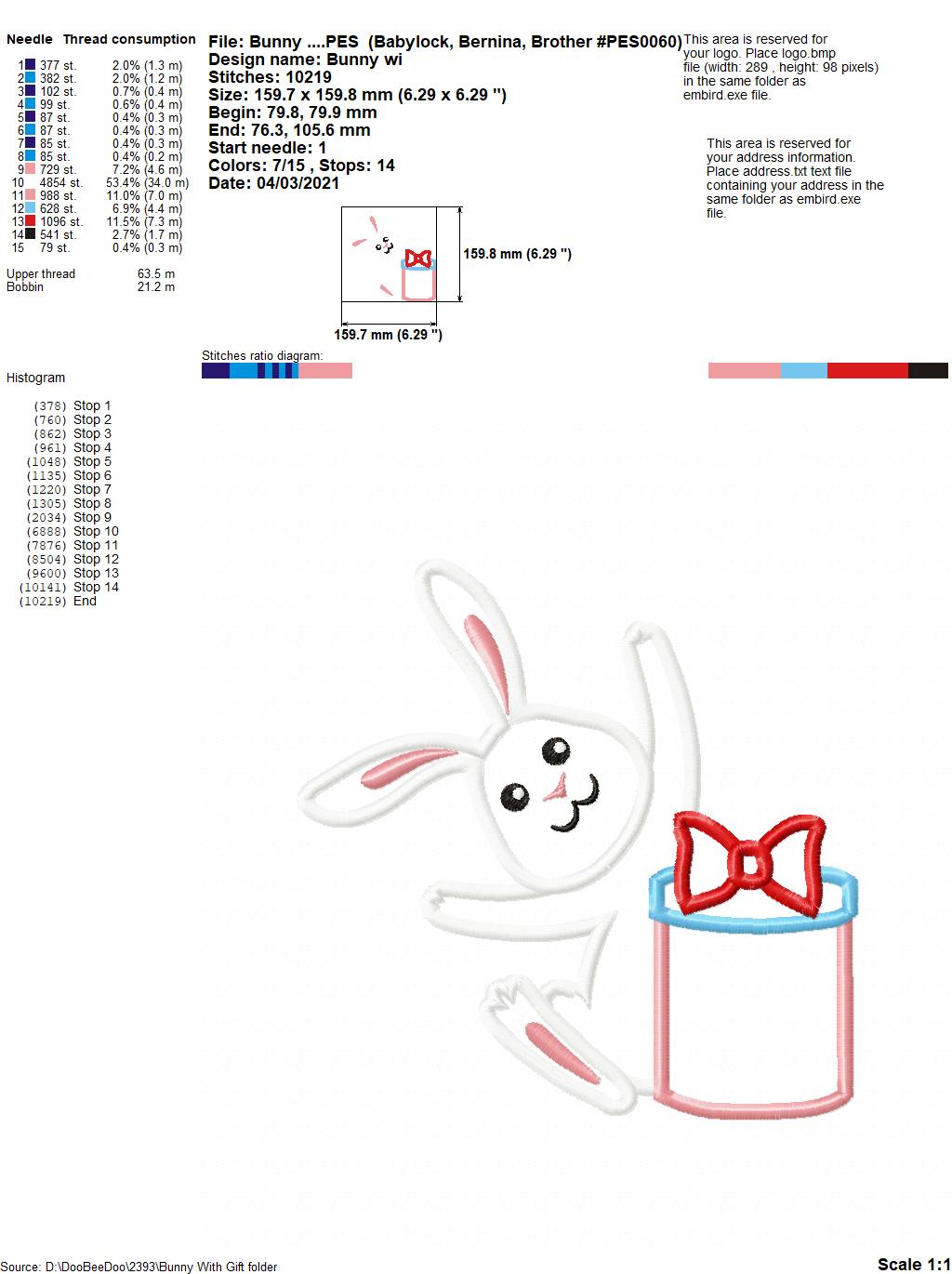 Bunny with Gift - Applique