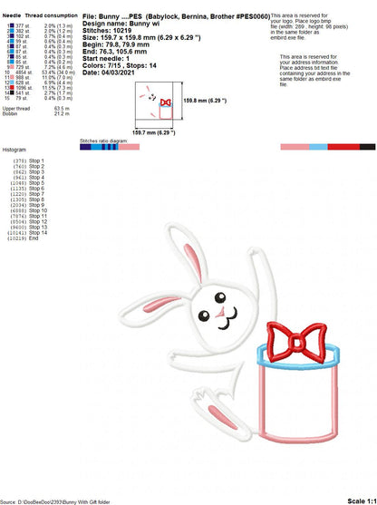 Bunny with Gift - Applique