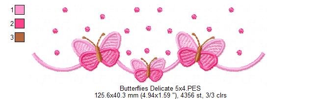 Delicate Butterfly Border with Dots - Fill Stitch - Machine Embroidery Design