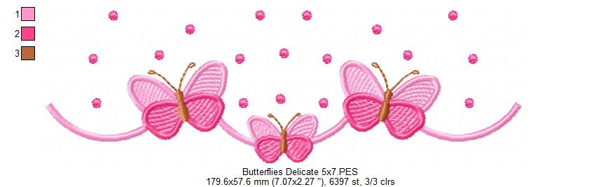 Delicate Butterfly Border with Dots - Fill Stitch - Machine Embroidery Design
