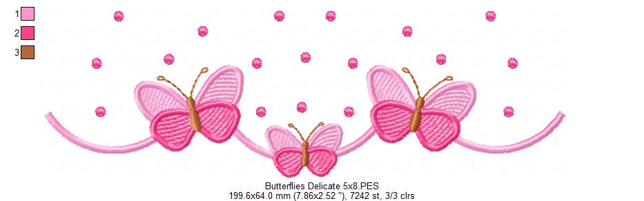 Delicate Butterfly Border with Dots - Fill Stitch - Machine Embroidery Design