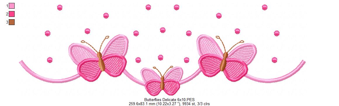 Delicate Butterfly Border with Dots - Fill Stitch - Machine Embroidery Design