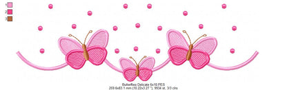 Delicate Butterfly Border with Dots - Fill Stitch - Machine Embroidery Design