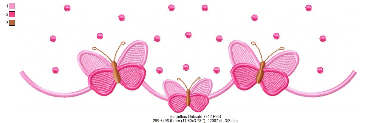 Delicate Butterfly Border with Dots - Fill Stitch - Machine Embroidery Design