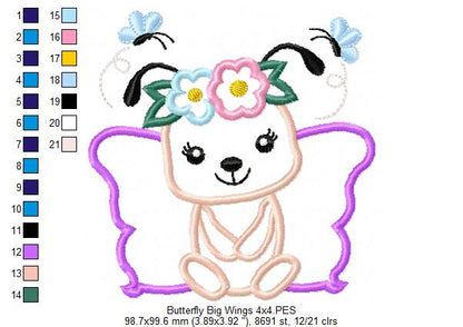 Butterfly Big Wings and Flowers - Applique