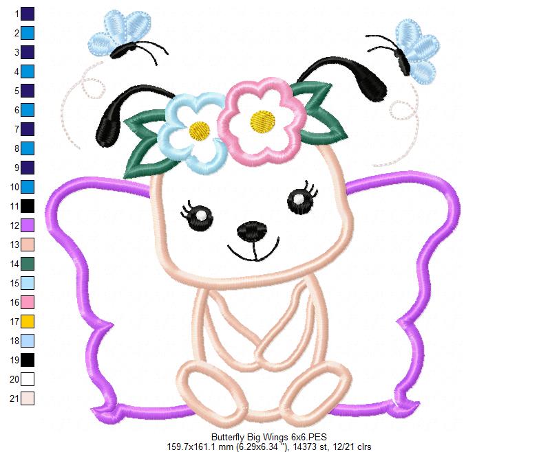 Butterfly Big Wings and Flowers - Applique