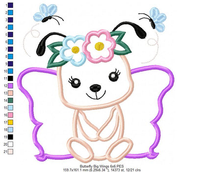 Butterfly Big Wings and Flowers - Applique