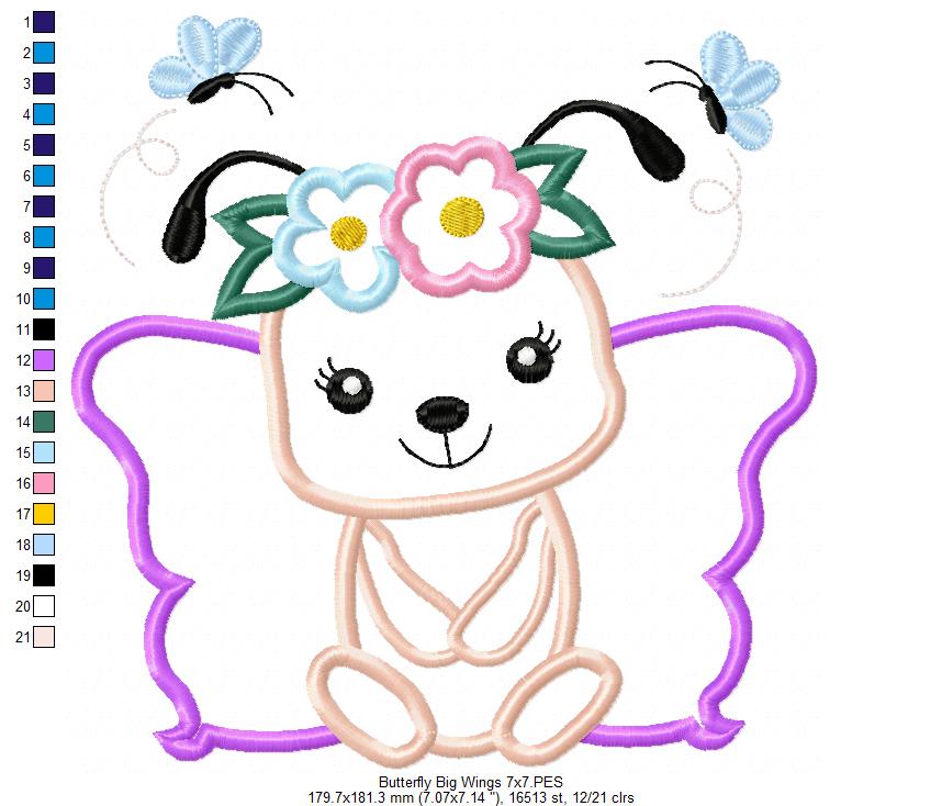 Butterfly Big Wings and Flowers - Applique