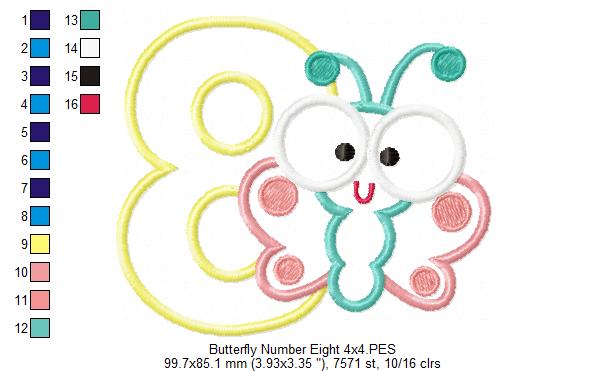 Butterfly Number Eight – Applique Stitch – Machine Embroidery Design
