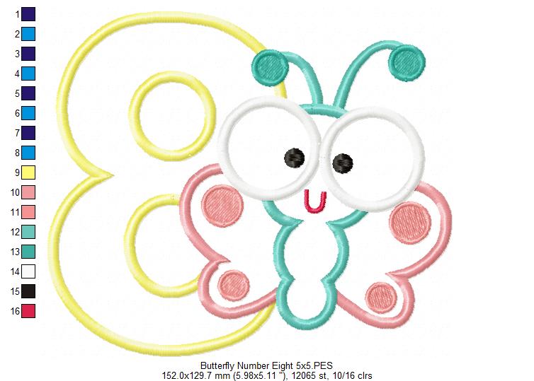 Butterfly Number Eight – Applique Stitch – Machine Embroidery Design
