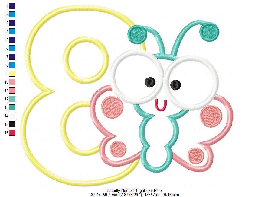 Butterfly Number Eight – Applique Stitch – Machine Embroidery Design