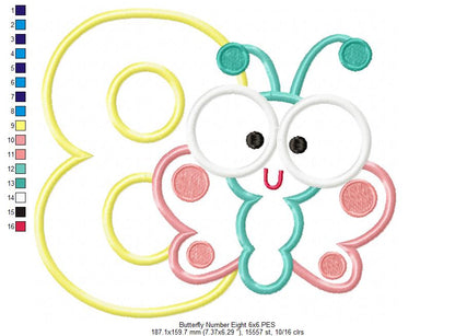 Butterfly Number Eight – Applique Stitch – Machine Embroidery Design