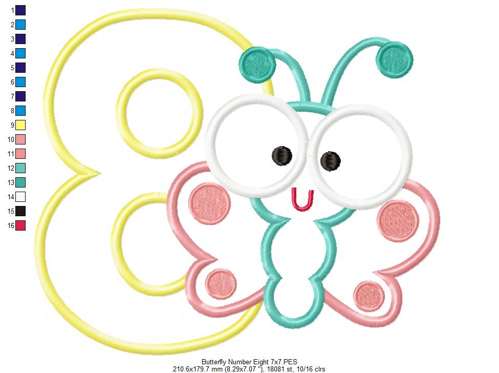 Butterfly Number Eight – Applique Stitch – Machine Embroidery Design
