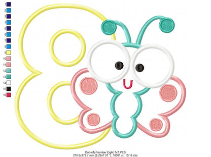 Butterfly Number Eight – Applique Stitch – Machine Embroidery Design