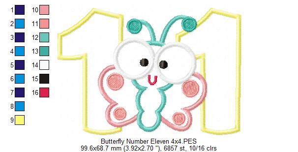 Butterfly Number Eleven Applique – Applique Stitch – Machine Embroidery Design