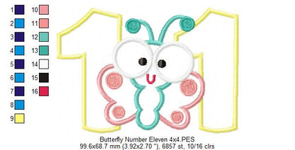 Butterfly Number Eleven Applique – Applique Stitch – Machine Embroidery Design