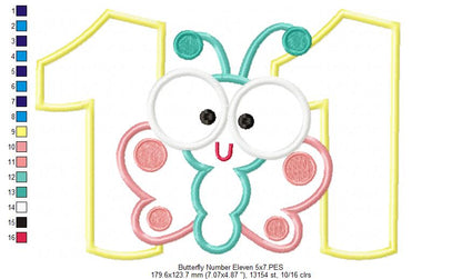 Butterfly Number Eleven Applique – Applique Stitch – Machine Embroidery Design