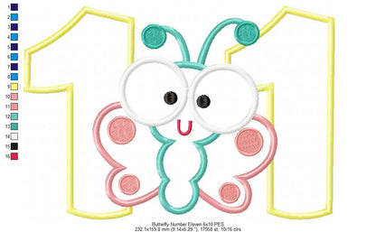 Butterfly Number Eleven Applique – Applique Stitch – Machine Embroidery Design