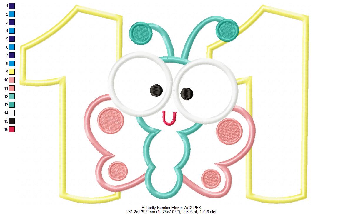 Butterfly Number Eleven Applique – Applique Stitch – Machine Embroidery Design