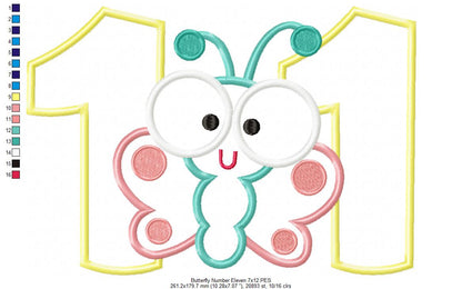 Butterfly Number Eleven Applique – Applique Stitch – Machine Embroidery Design