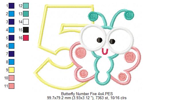 Butterfly Number Five – Applique Stitch – Machine Embroidery Design