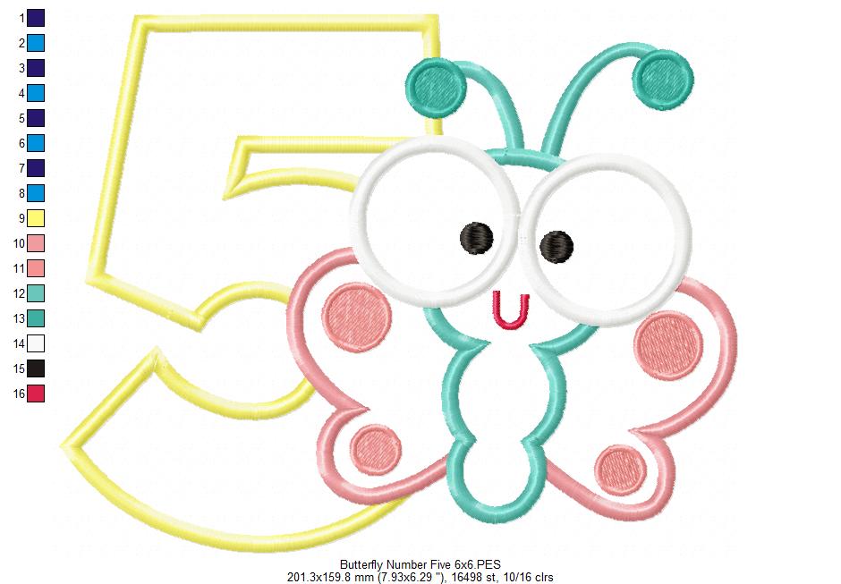 Butterfly Number Five – Applique Stitch – Machine Embroidery Design