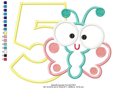 Butterfly Number Five – Applique Stitch – Machine Embroidery Design