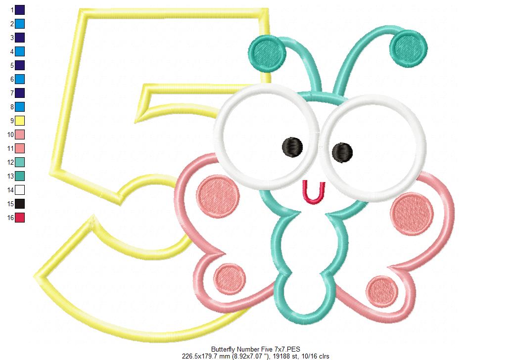 Butterfly Number Five – Applique Stitch – Machine Embroidery Design