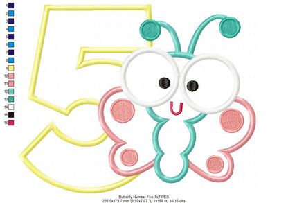 Butterfly Number Five – Applique Stitch – Machine Embroidery Design