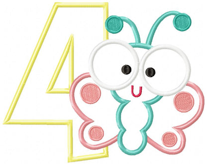 Butterfly Number Four – Applique Stitch – Machine Embroidery Design