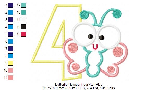 Butterfly Number Four – Applique Stitch – Machine Embroidery Design