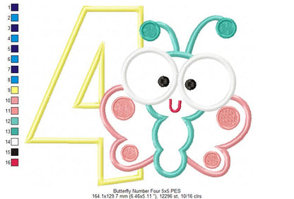 Butterfly Number Four – Applique Stitch – Machine Embroidery Design