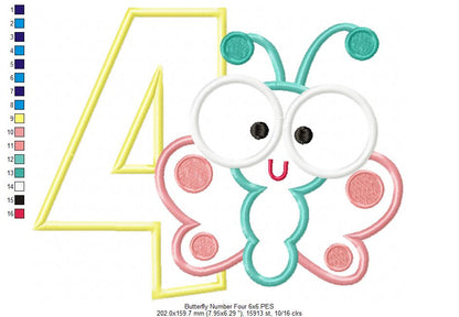 Butterfly Number Four – Applique Stitch – Machine Embroidery Design
