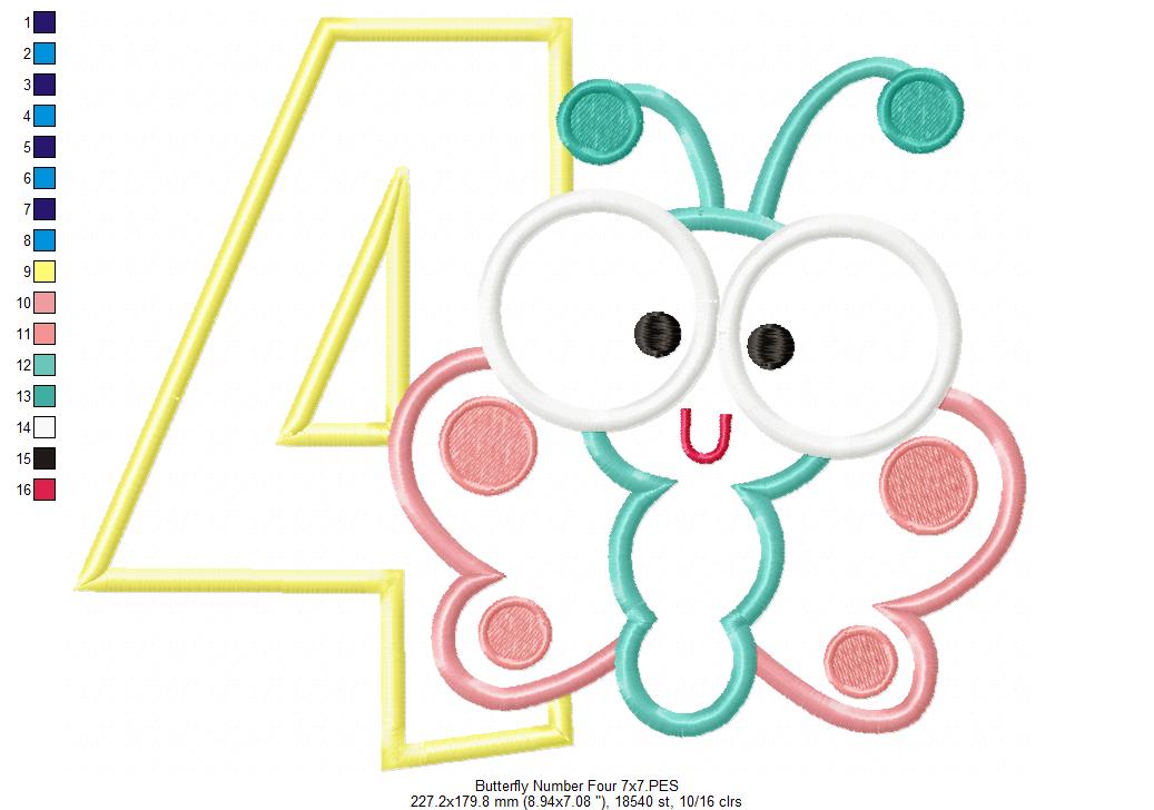 Butterfly Number Four – Applique Stitch – Machine Embroidery Design