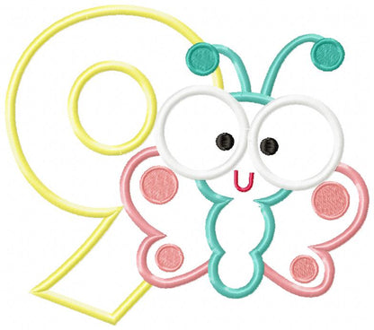Butterfly Number Nine Applique – Applique Stitch – Machine Embroidery Design