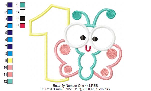 Butterfly Number One – Applique Stitch – Machine Embroidery Design