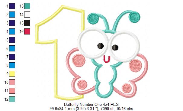 Butterfly Birthday Number One 1st Birthday - Applique
