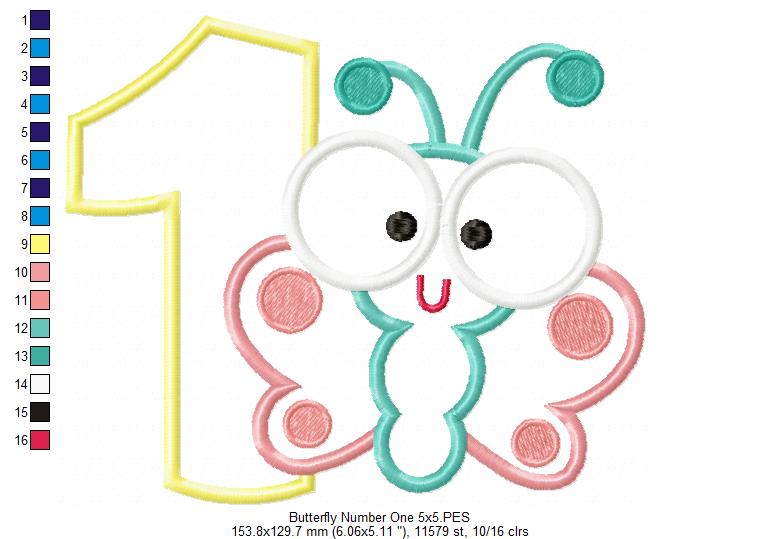 Butterfly Number One – Applique Stitch – Machine Embroidery Design