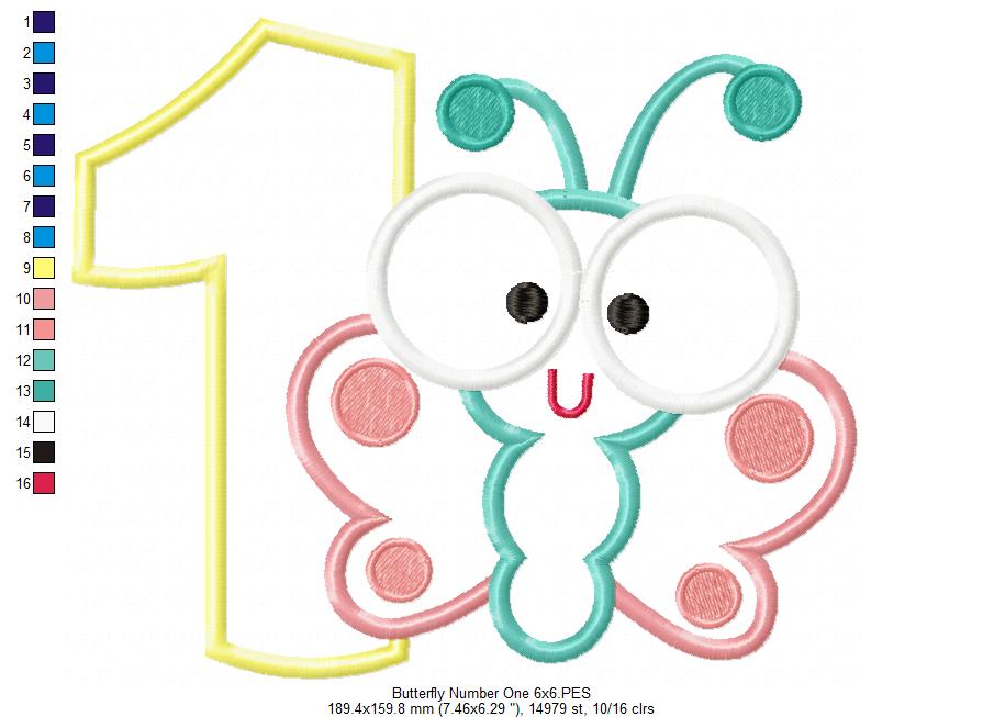 Butterfly Number One – Applique Stitch – Machine Embroidery Design