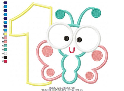Butterfly Number One – Applique Stitch – Machine Embroidery Design