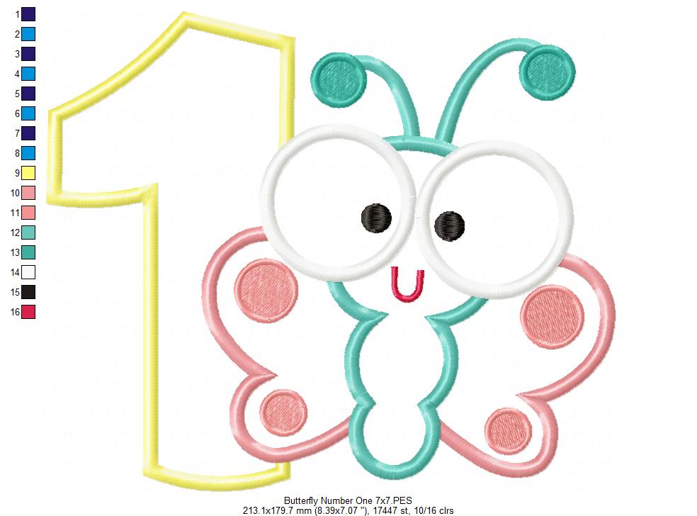 Butterfly Number One – Applique Stitch – Machine Embroidery Design