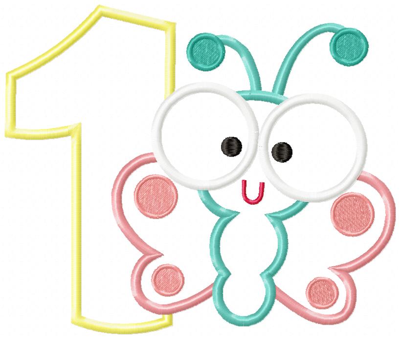 Butterfly Birthday Number One 1st Birthday - Applique