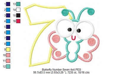 Butterfly Number Seven – Applique Stitch – Machine Embroidery Design
