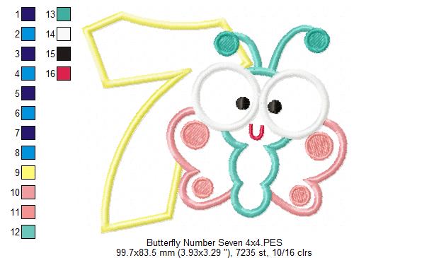 Butterfly Birthday Number Seven 7th Birthday - Applique