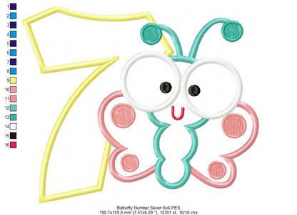 Butterfly Number Seven – Applique Stitch – Machine Embroidery Design