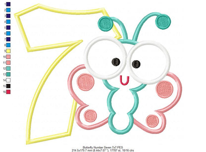 Butterfly Number Seven – Applique Stitch – Machine Embroidery Design