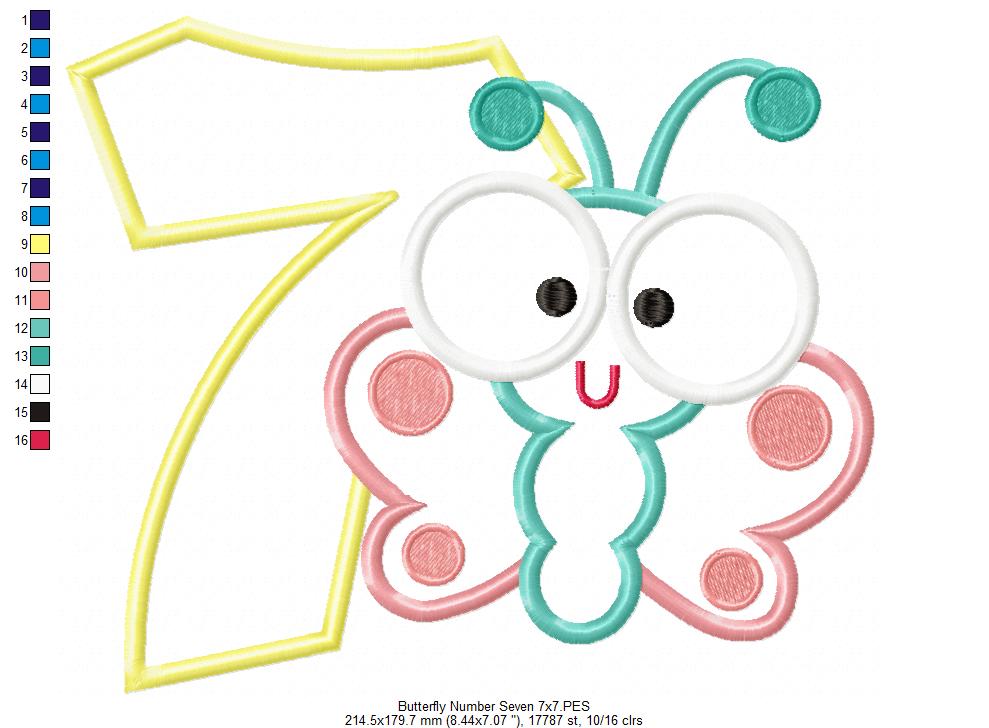 Butterfly Birthday Number Seven 7th Birthday - Applique