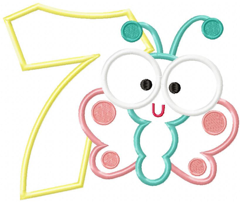 Butterfly Birthday Number Seven 7th Birthday - Applique