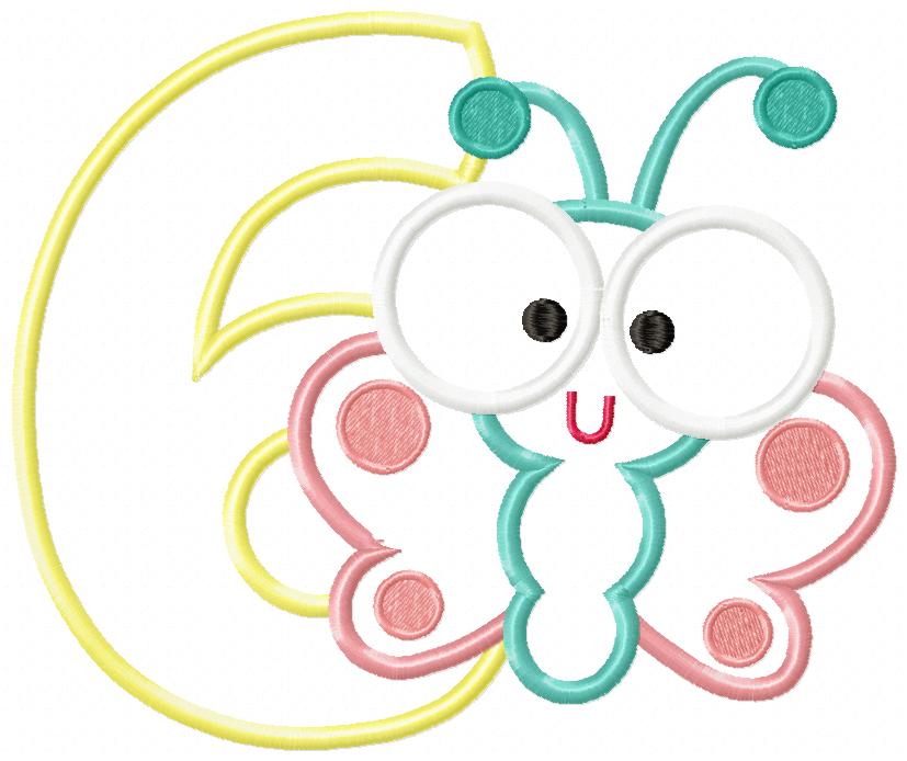 Butterfly Number Six – Applique Stitch – Machine Embroidery Design