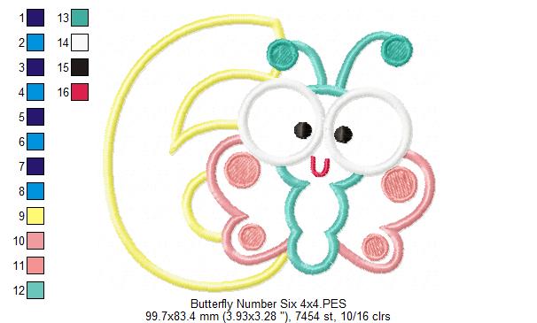 Butterfly Number Six – Applique Stitch – Machine Embroidery Design